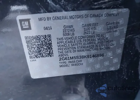 2019 Cadillac Xts Luxury из США, поврежденный, VIN 2G61M5S38K9146896